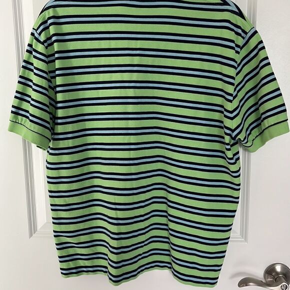 Polo Ralph Lauren Lime with Double Blue Stripes  Polo Shirt made in 🇺🇸 USA - Picture 5 of 10